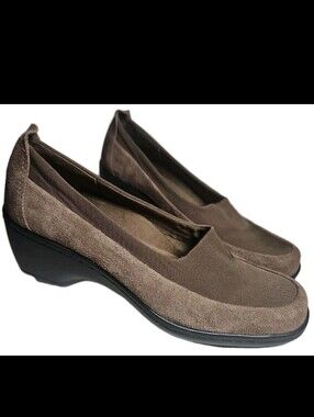 Easy Spirit Heather Suede Loafer Tan Comfort Low Heel Office Women Job Sz 5.5[7C